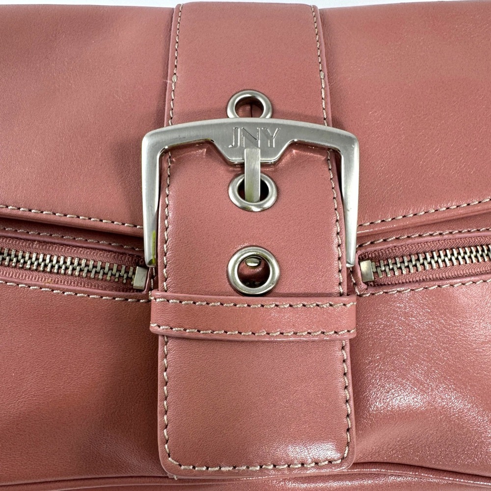 Jones New York Dusty Rose Pink Leather Shoulder Bag Buckle Baguette Purse - Picture 5 of 11